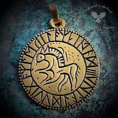 Vikingský runový amulet, mosadz